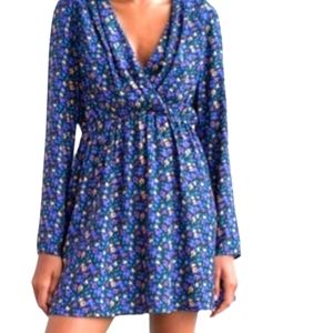 Zara Ditsy Floral Minidress Power Shoulders Elastic Waist Long Sleeves NWT Sz LG